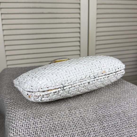 Vintage RODO Italy White Glazed Wicker Woven Evening Bag Clutch Leather Lined - Picture 6 of 8